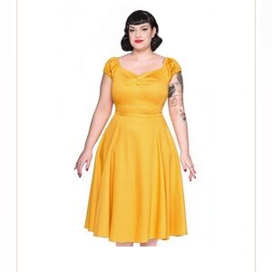 Collectif Dolores Doll Swing Dress XS/UK8 1950s style Mustard Yellow